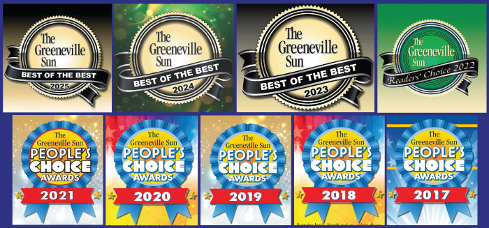 Compilation of Greeneville Sun awards badges from 2017 - 2025